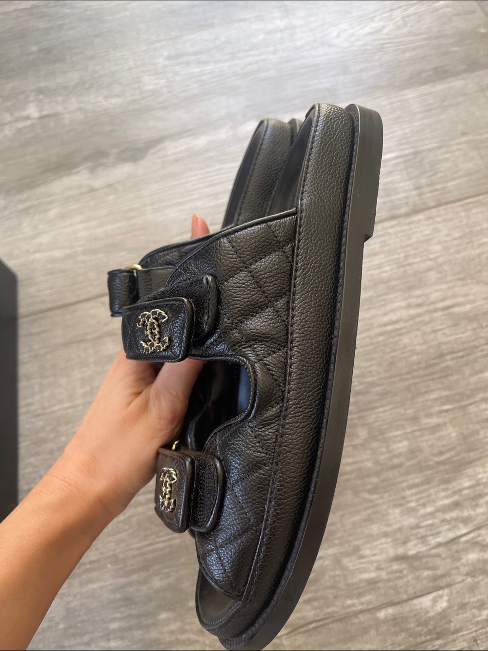 Chanel Grained Calfskin Velcro Sandal/ Slides - Picture 6 of 12